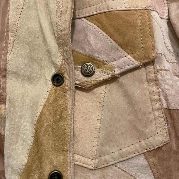 Patchwork Suede Jacket L | Genuine Leather, 70s Western Boho, Lined, Snap Front - Picture 6 of 8
